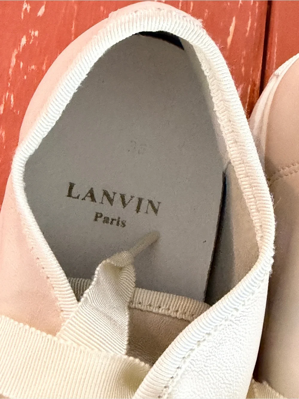 Lanvin Paris Sneaker Goatskin Lambskin Patent Smooth Leather White Cream